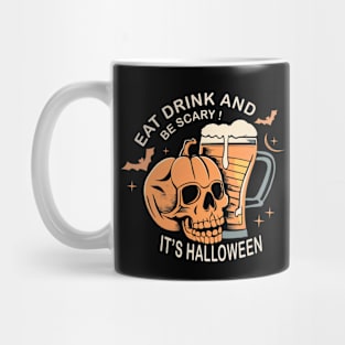 Funny Halloween Skull And Bear Eat Drink Scary It's Halloween Mug